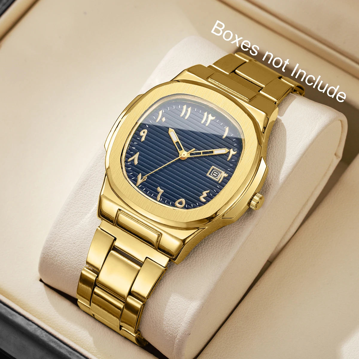 Luxury Men Business Square Dial Watches Stainless Steel Strap Quartz Watch (Without Box）