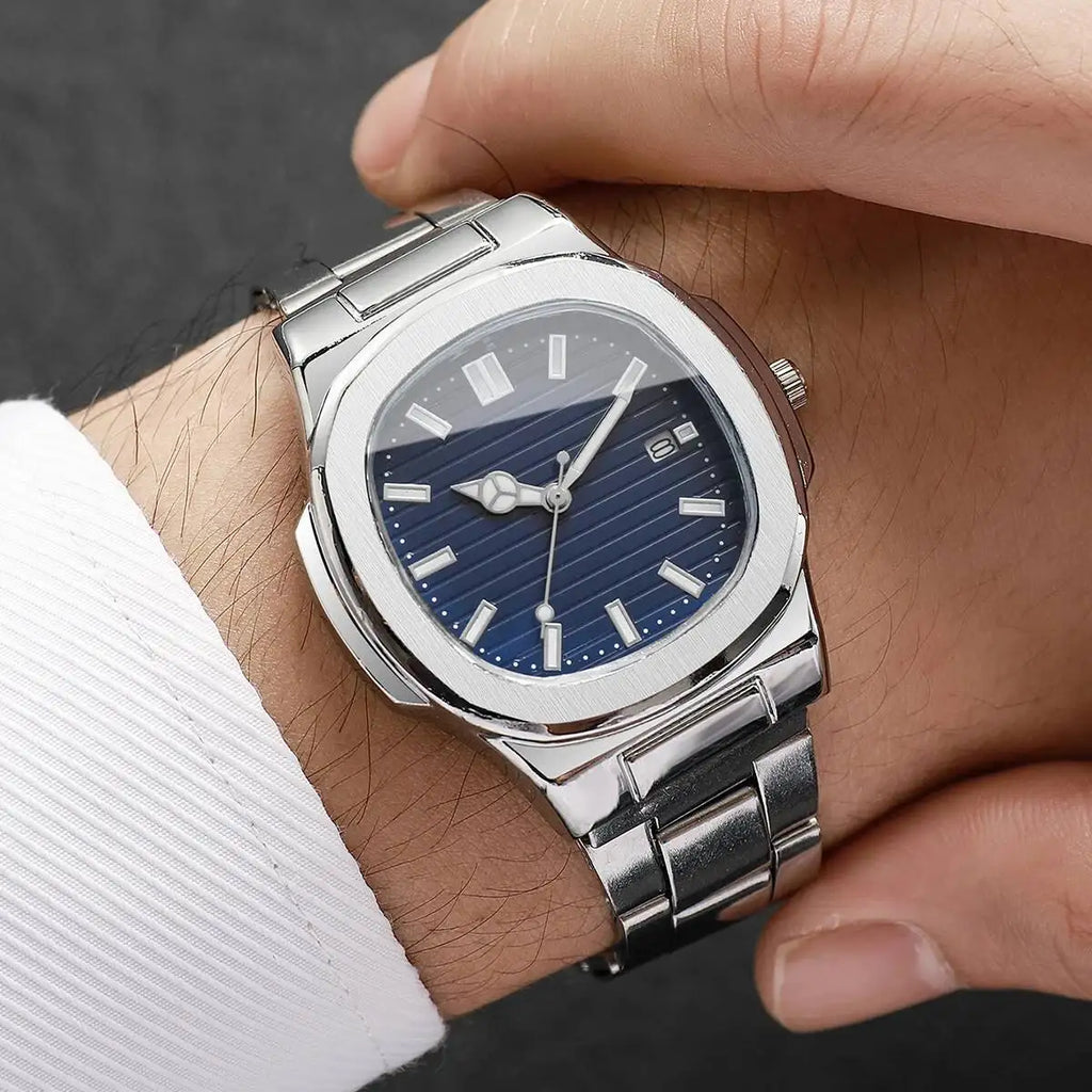 Luxury Men Business Square Dial Watches Stainless Steel Strap Quartz Watch (Without Box）