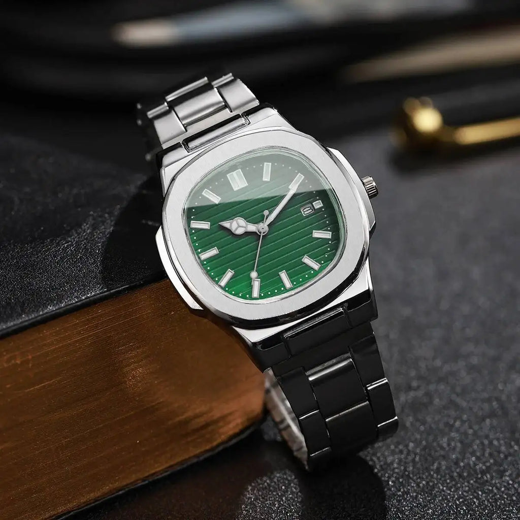 Luxury Men Business Square Dial Watches Stainless Steel Strap Quartz Watch (Without Box）