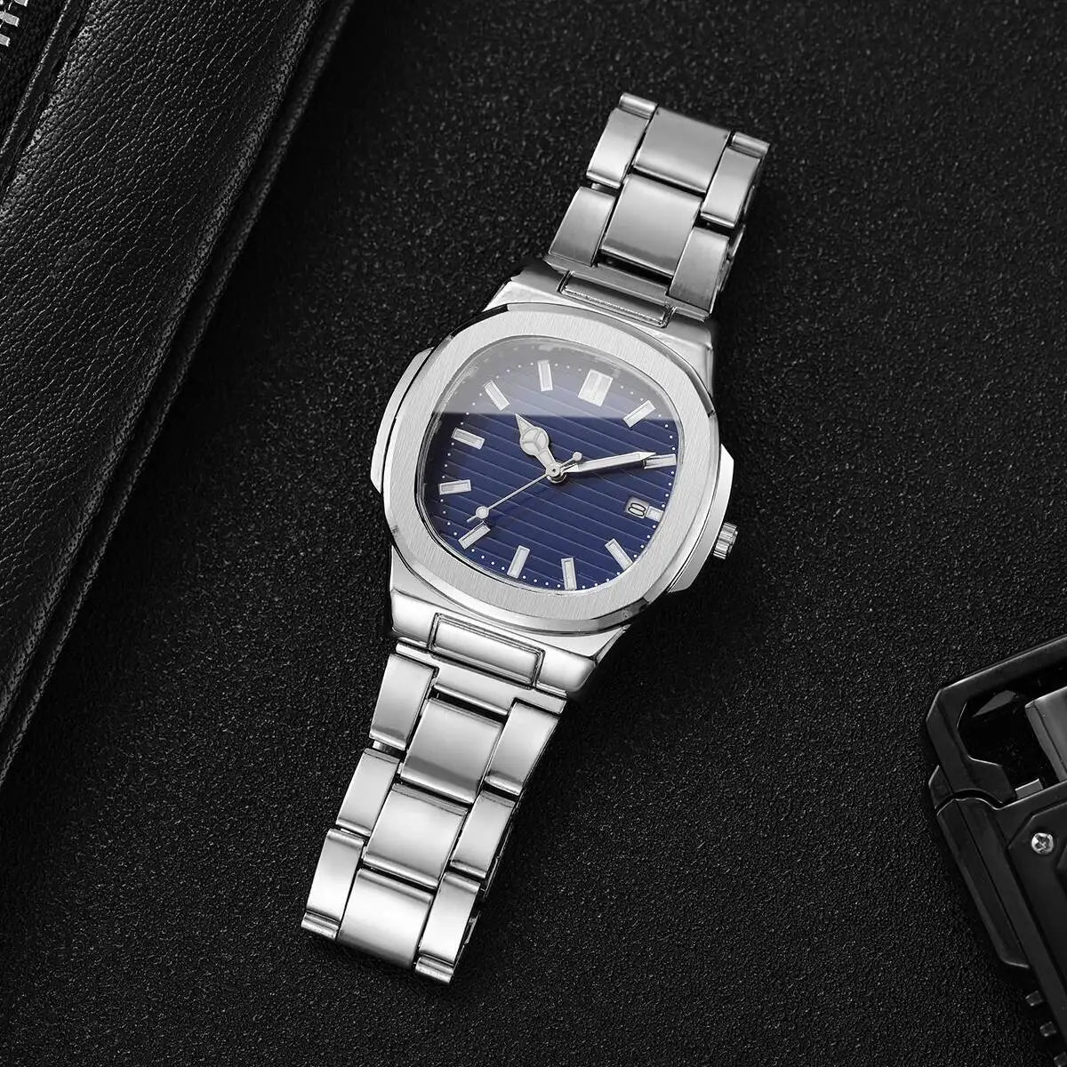 Luxury Men Business Square Dial Watches Stainless Steel Strap Quartz Watch (Without Box）