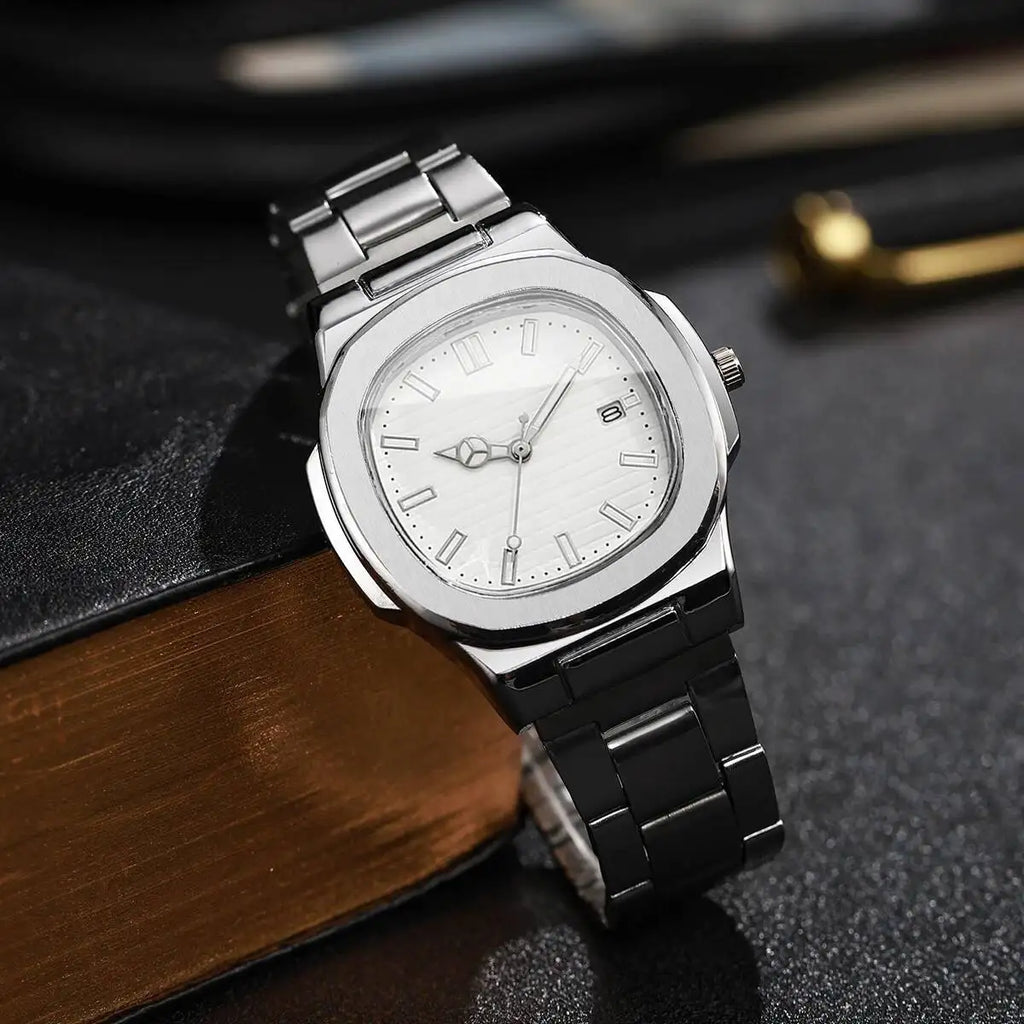 Luxury Men Business Square Dial Watches Stainless Steel Strap Quartz Watch (Without Box）
