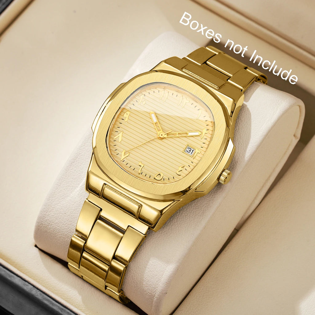 Luxury Men Business Square Dial Watches Stainless Steel Strap Quartz Watch (Without Box）