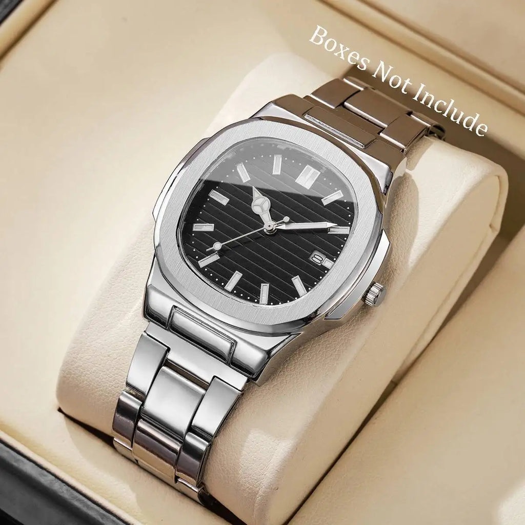 Luxury Men Business Square Dial Watches Stainless Steel Strap Quartz Watch (Without Box）