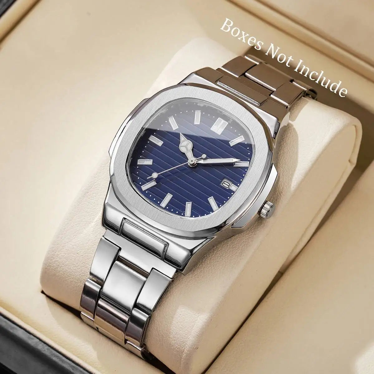 Luxury Men Business Square Dial Watches Stainless Steel Strap Quartz Watch (Without Box）