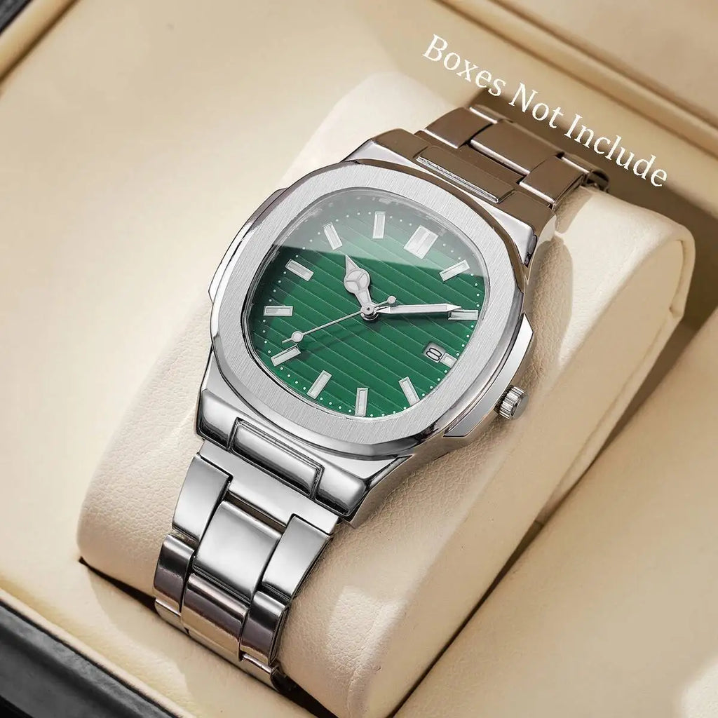 Luxury Men Business Square Dial Watches Stainless Steel Strap Quartz Watch (Without Box）