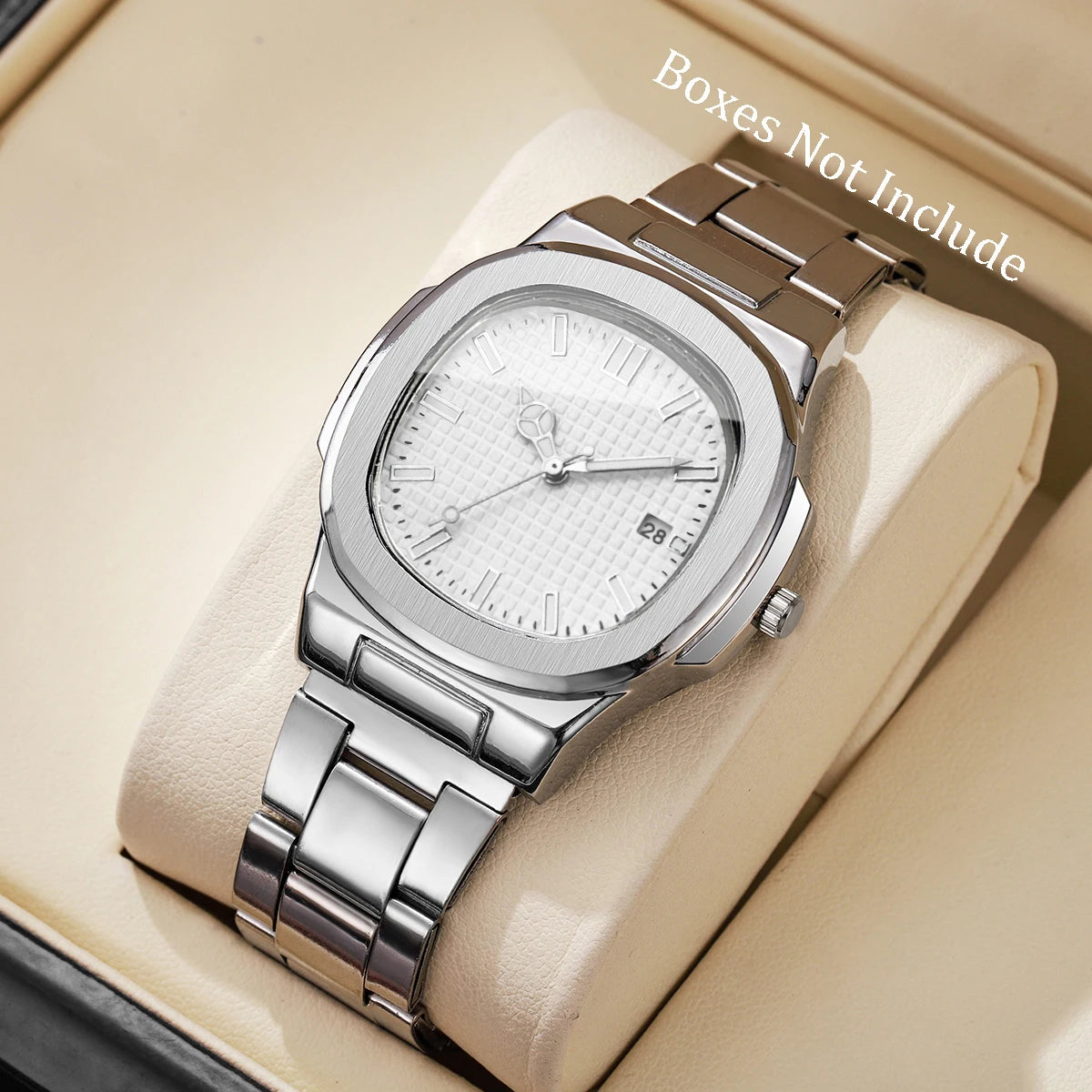 Luxury Men Business Square Dial Watches Stainless Steel Strap Quartz Watch (Without Box）