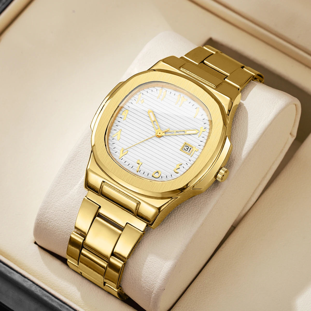 Luxury Men Business Square Dial Watches Stainless Steel Strap Quartz Watch (Without Box）