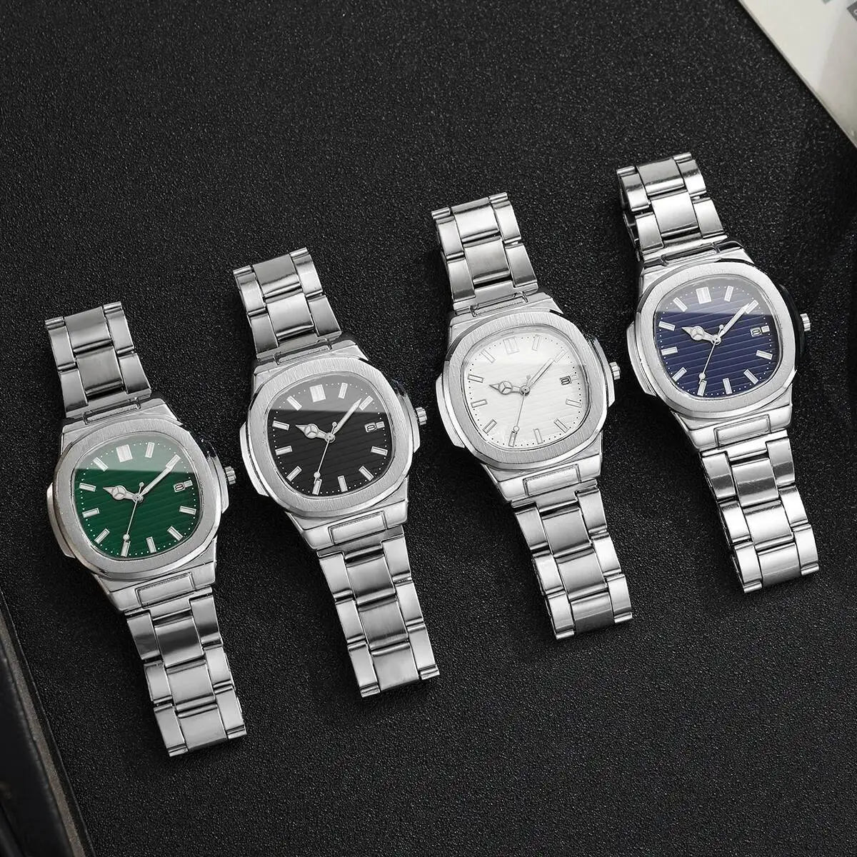 Luxury Men Business Square Dial Watches Stainless Steel Strap Quartz Watch (Without Box）