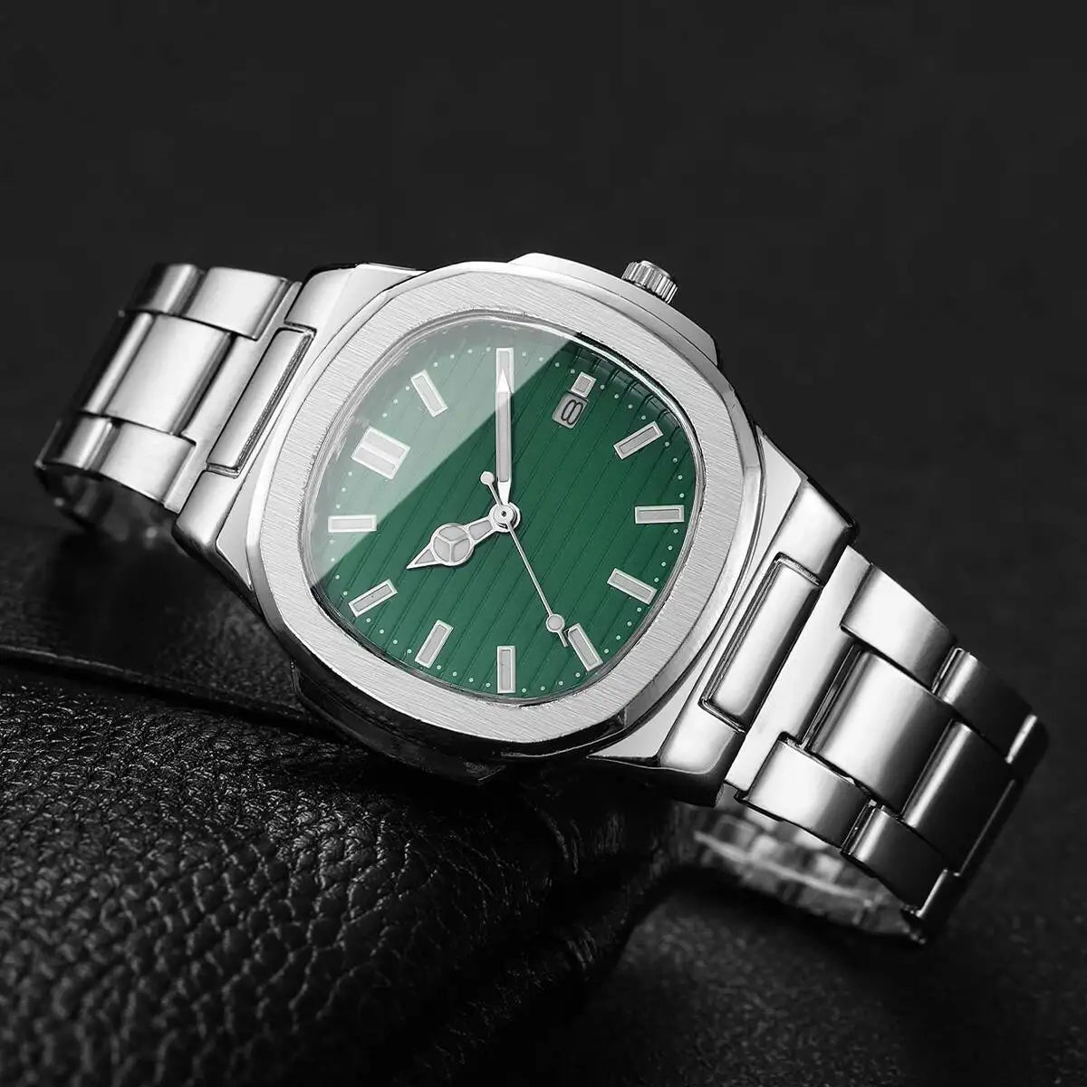 Luxury Men Business Square Dial Watches Stainless Steel Strap Quartz Watch (Without Box）