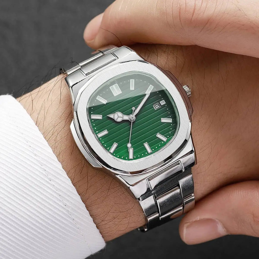 Luxury Men Business Square Dial Watches Stainless Steel Strap Quartz Watch (Without Box）