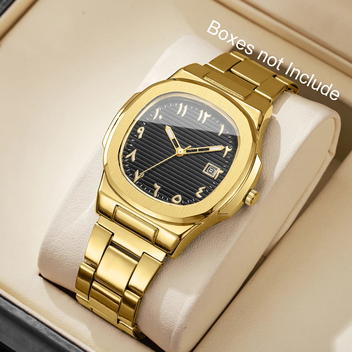 Luxury Men Business Square Dial Watches Stainless Steel Strap Quartz Watch (Without Box）