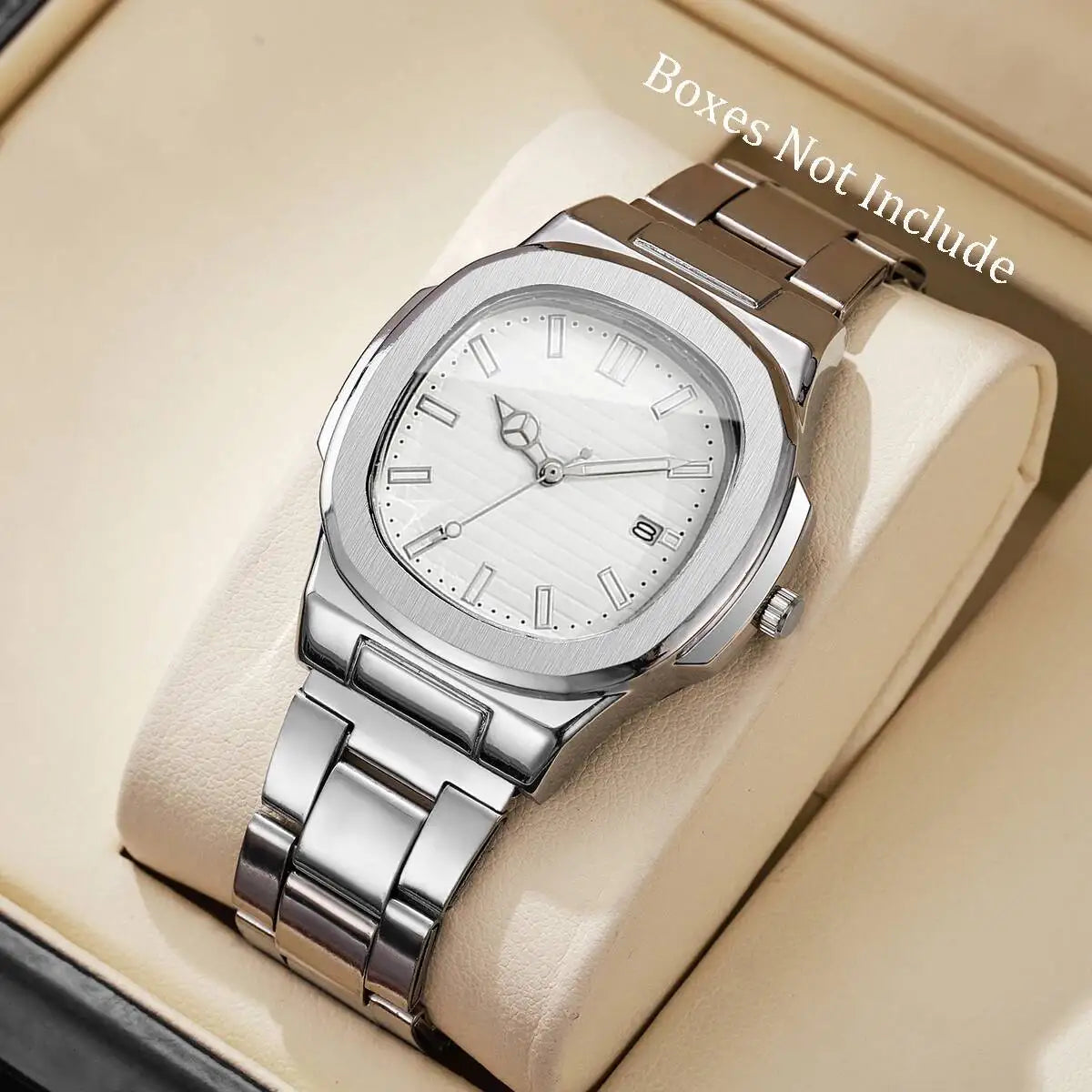 Luxury Men Business Square Dial Watches Stainless Steel Strap Quartz Watch (Without Box）