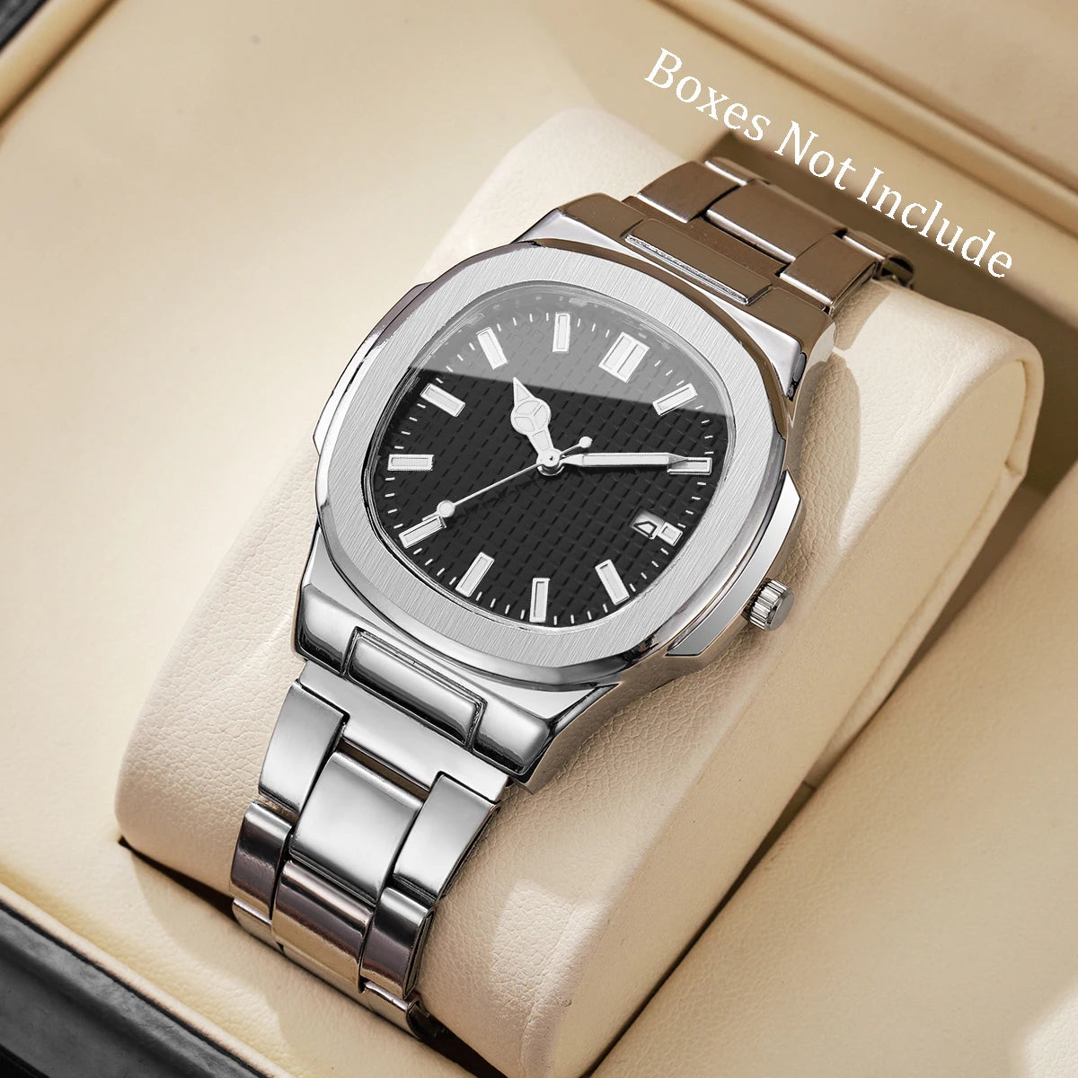 Luxury Men Business Square Dial Watches Stainless Steel Strap Quartz Watch (Without Box）