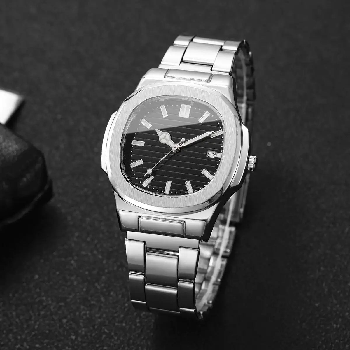 Luxury Men Business Square Dial Watches Stainless Steel Strap Quartz Watch (Without Box）