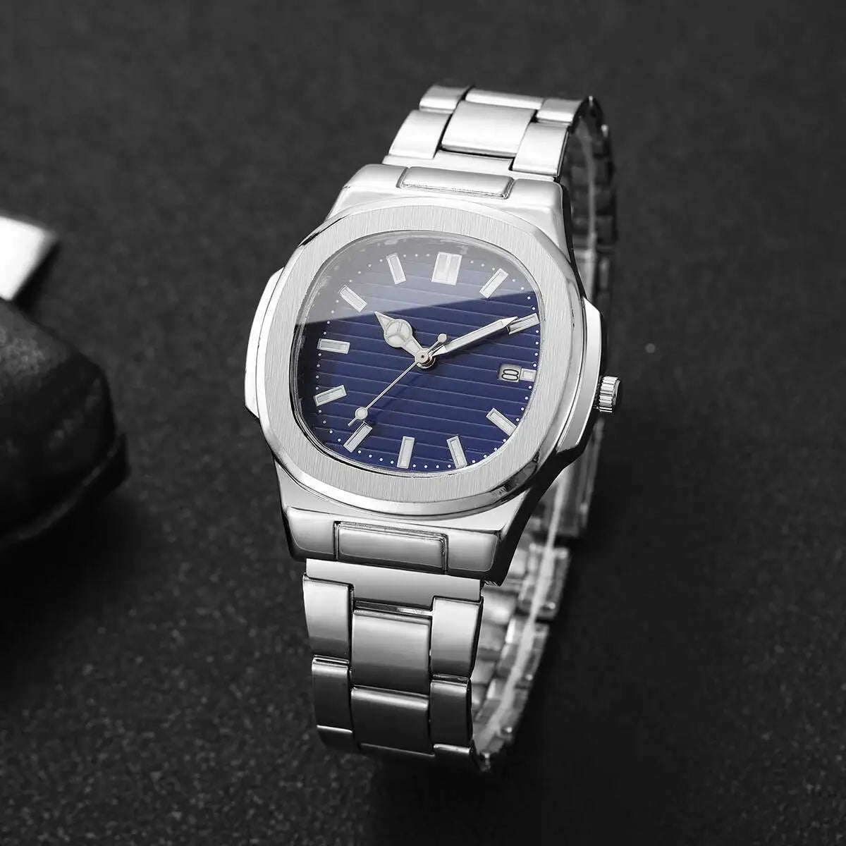 Luxury Men Business Square Dial Watches Stainless Steel Strap Quartz Watch (Without Box）