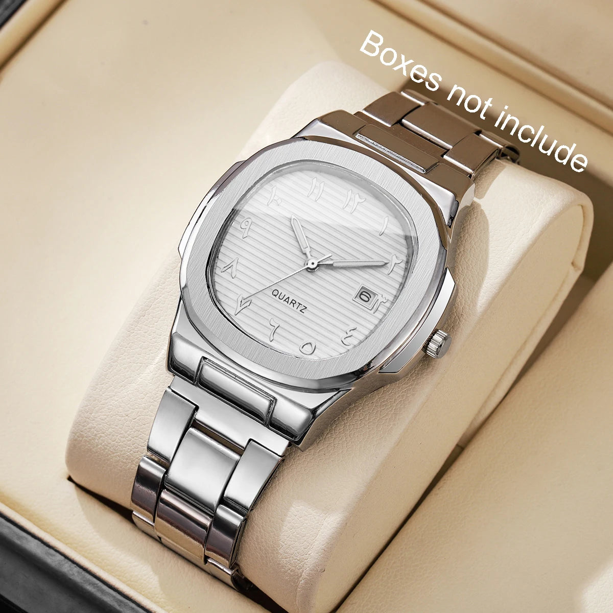 Luxury Men Business Square Dial Watches Stainless Steel Strap Quartz Watch (Without Box）