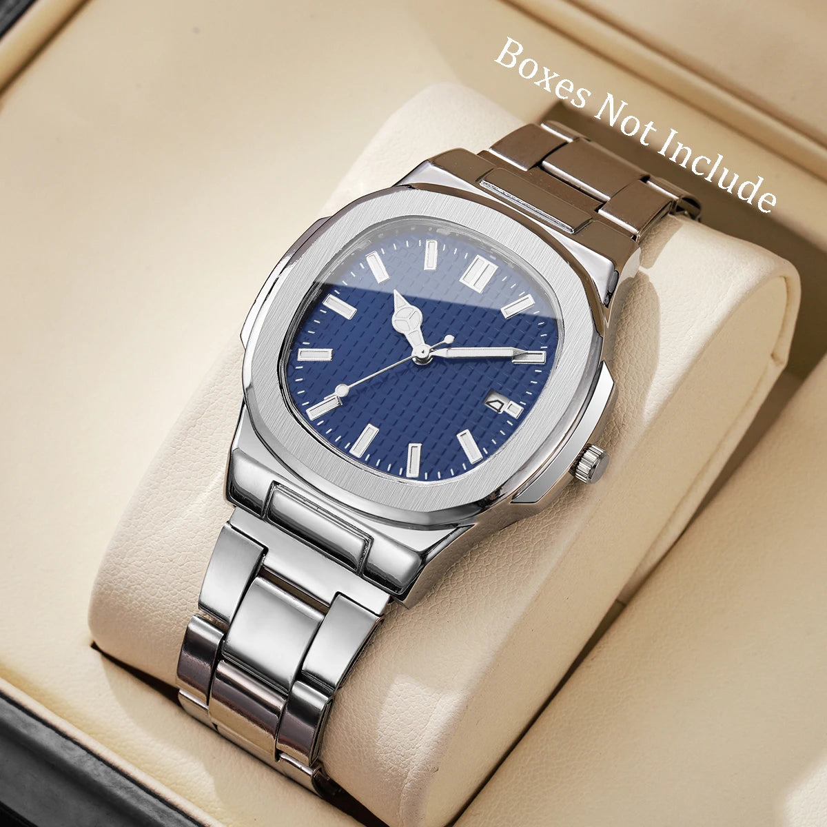 Luxury Men Business Square Dial Watches Stainless Steel Strap Quartz Watch (Without Box）