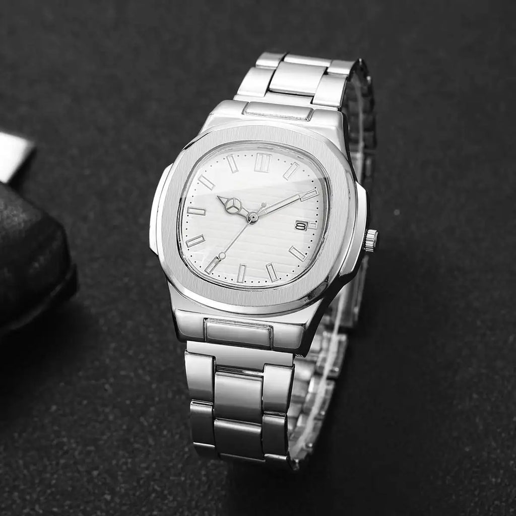 Luxury Men Business Square Dial Watches Stainless Steel Strap Quartz Watch (Without Box）