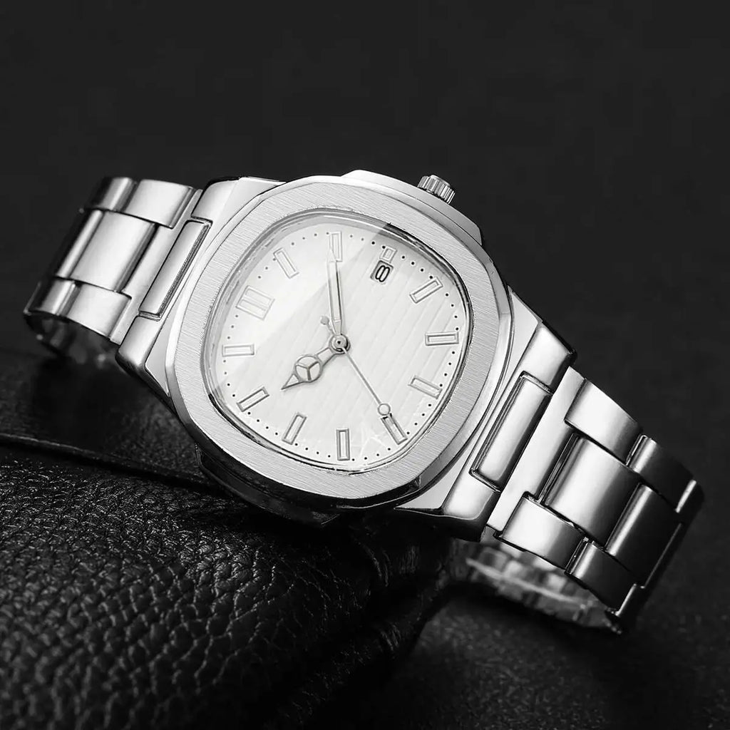 Luxury Men Business Square Dial Watches Stainless Steel Strap Quartz Watch (Without Box）