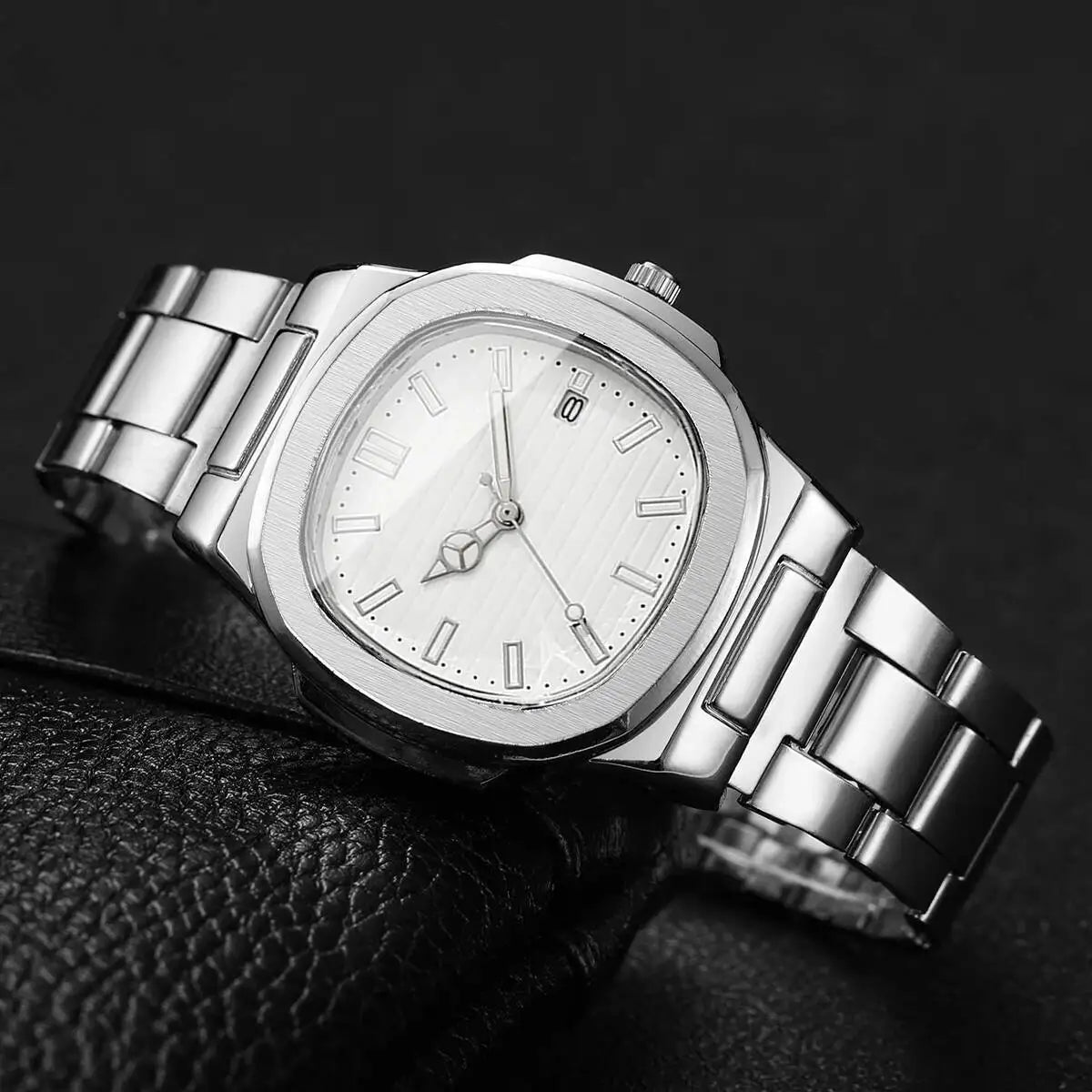 Luxury Men Business Square Dial Watches Stainless Steel Strap Quartz Watch (Without Box）