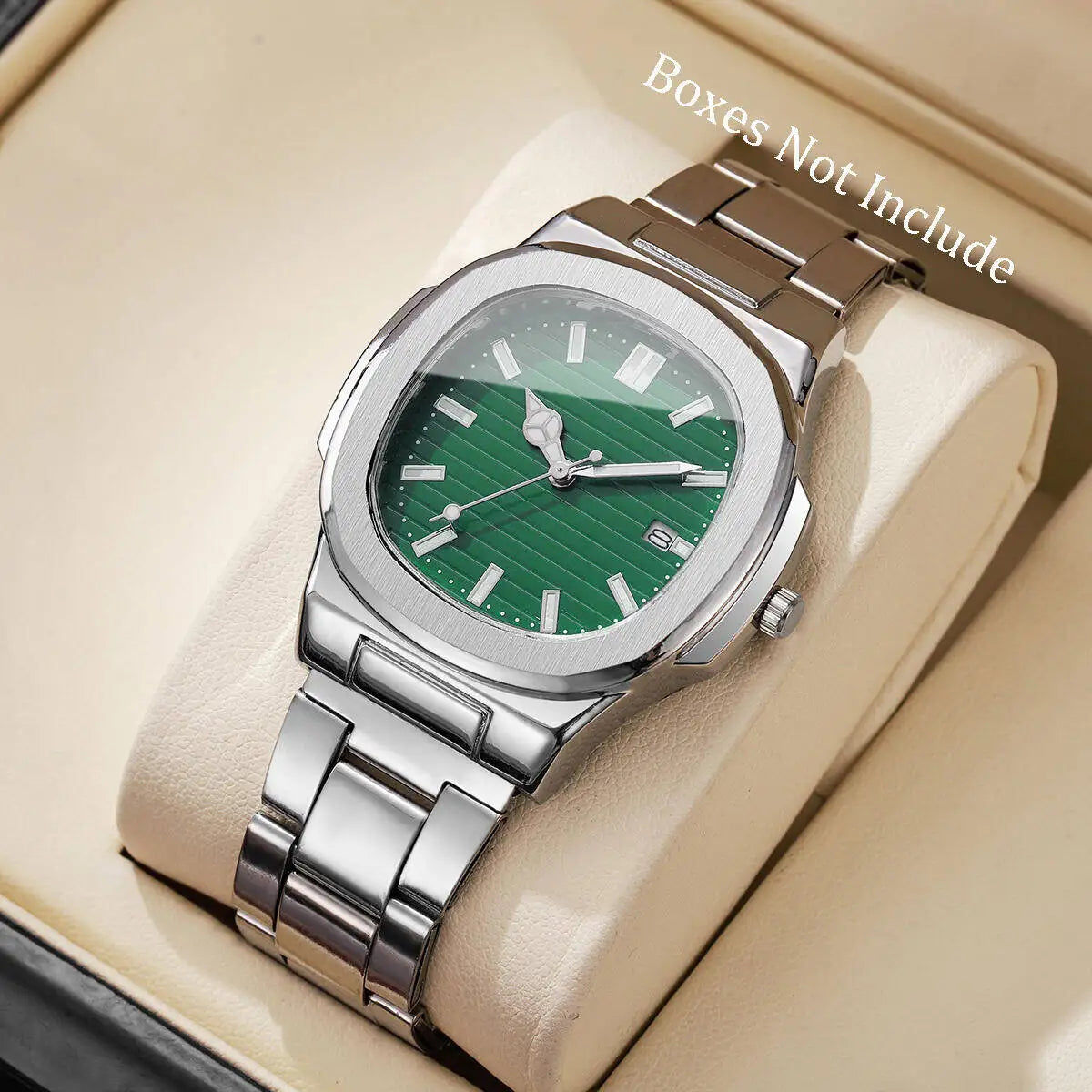 Luxury Men Business Square Dial Watches Stainless Steel Strap Quartz Watch (Without Box）